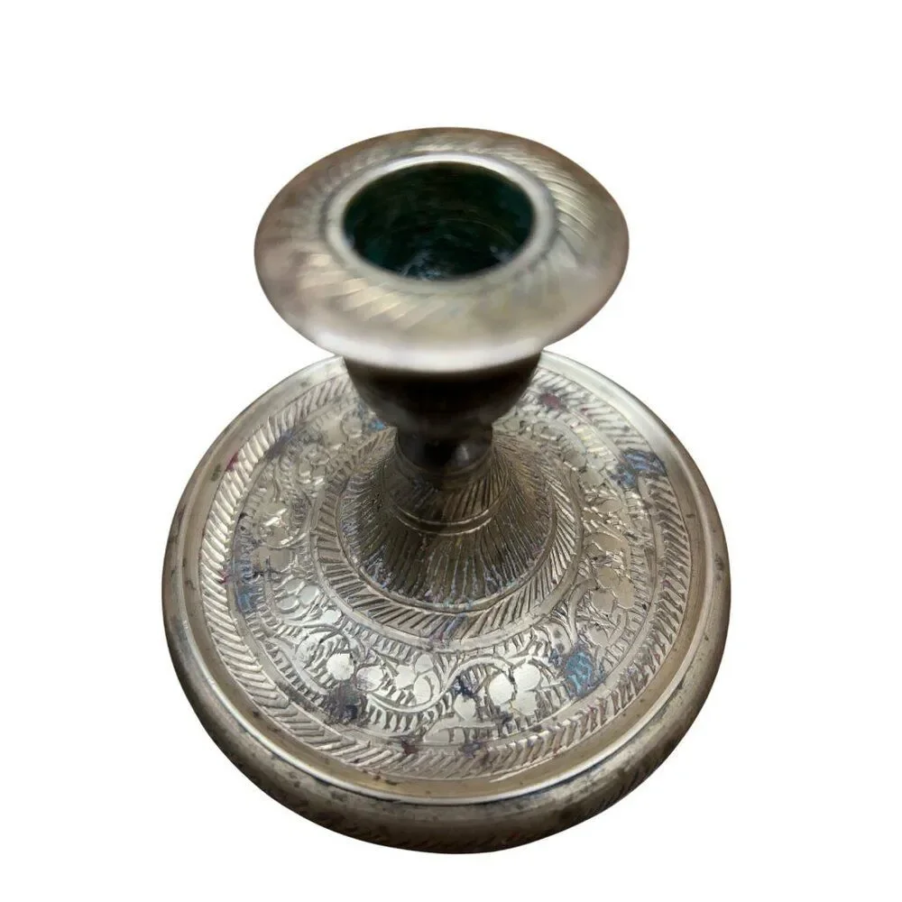 Vintage Brass Etched Candle Holders Set Of 2